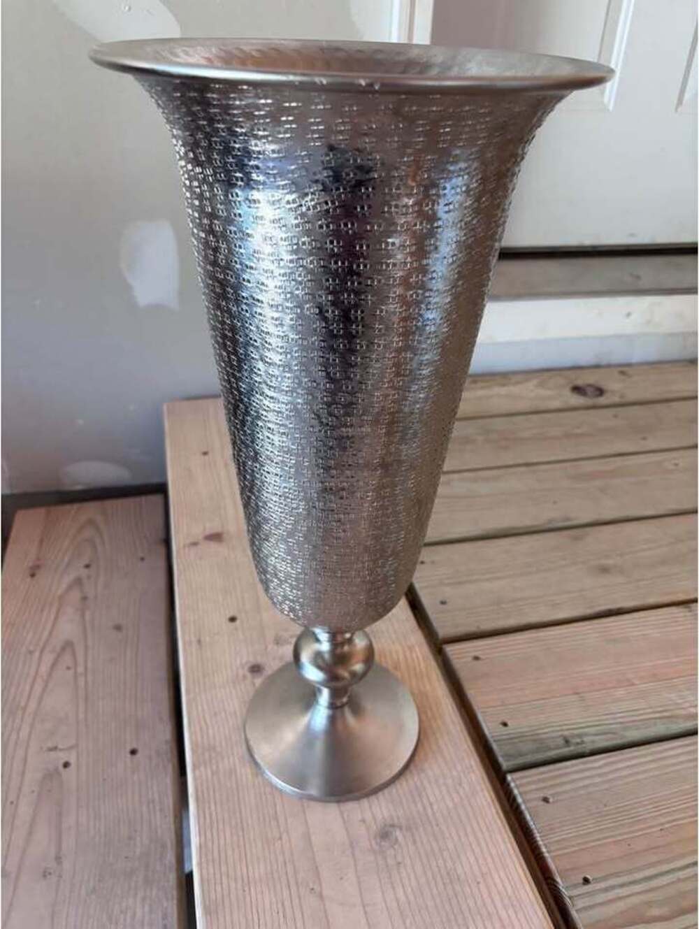 Torvi Hammered Silver Aluminum Pedestal Vase 20”